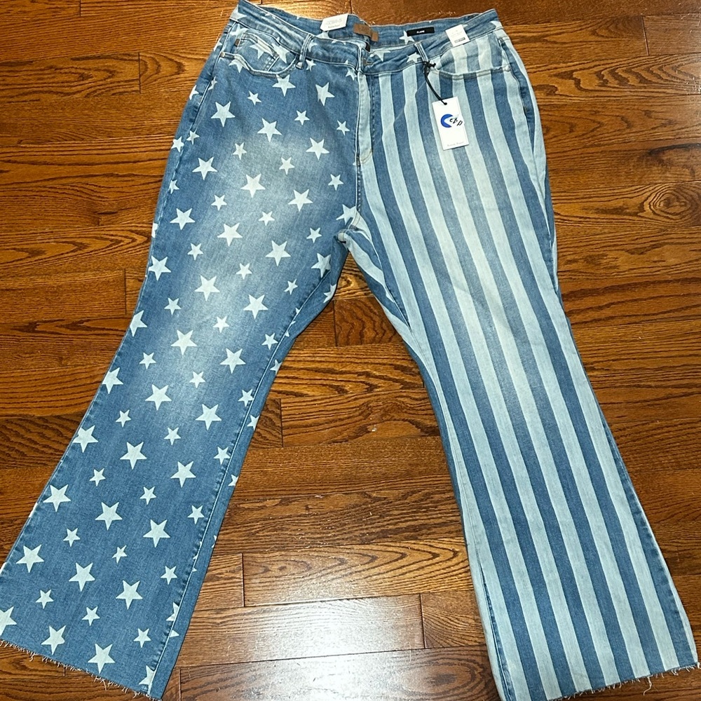 Star & Stripe Blue Denim Jeans - Women's Patterned Jeans
